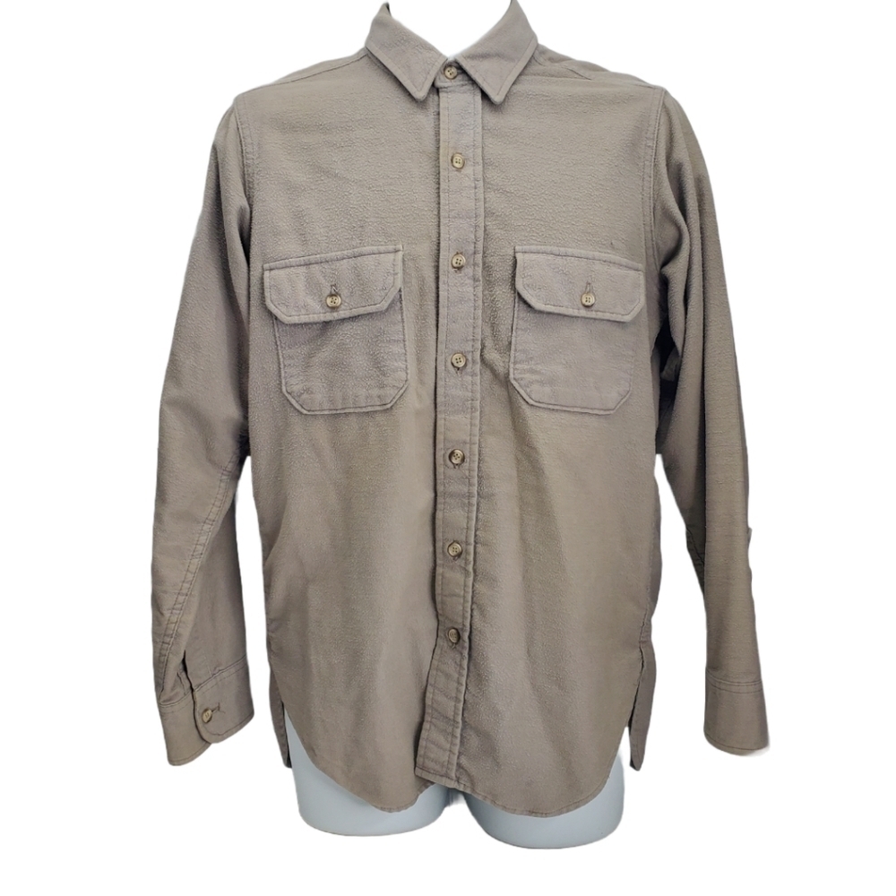 Vintage Woolrich Shirt Men Medium Beige Cotton Button Up Bust Pockets